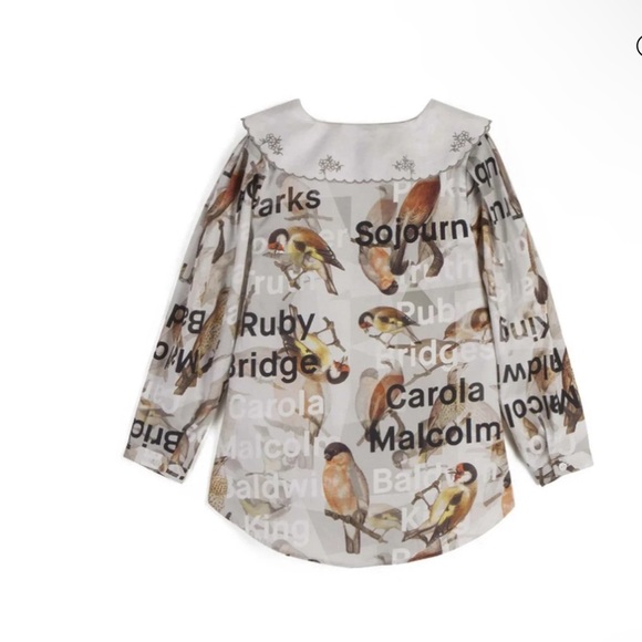 Kids Bird Print Blouse with Embroidered Collar by boutique brand Wolf and Rita - Picture 2 of 6